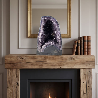 Natural 10.25" Brazilian Amethyst Geode Cathedral Deep Purple Crystal Cave Specimen for Home Decor & Collection