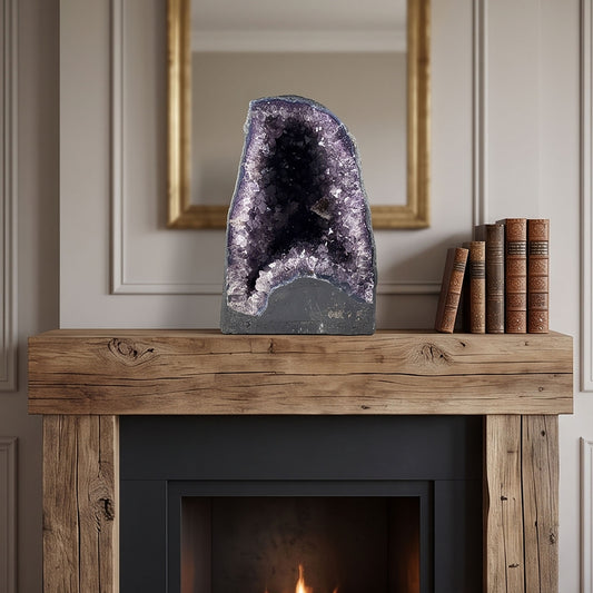 Natural 10.25" Brazilian Amethyst Geode Cathedral Deep Purple Crystal Cave Specimen for Home Decor & Collection