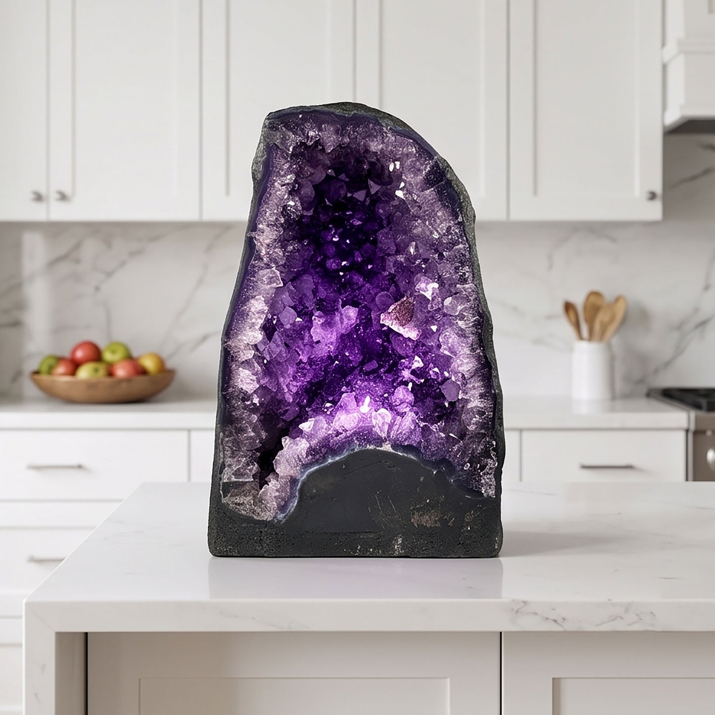 Natural 10.25" Brazilian Amethyst Geode Cathedral Deep Purple Crystal Cave Specimen for Home Decor & Collection