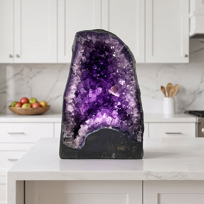 Natural 10.25" Brazilian Amethyst Geode Cathedral Deep Purple Crystal Cave Specimen for Home Decor & Collection