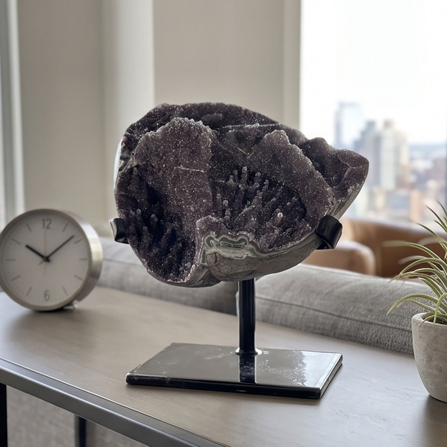 Black Amethyst Geode 6" Natural Druzy Crystal Display Specimen for Home Decor