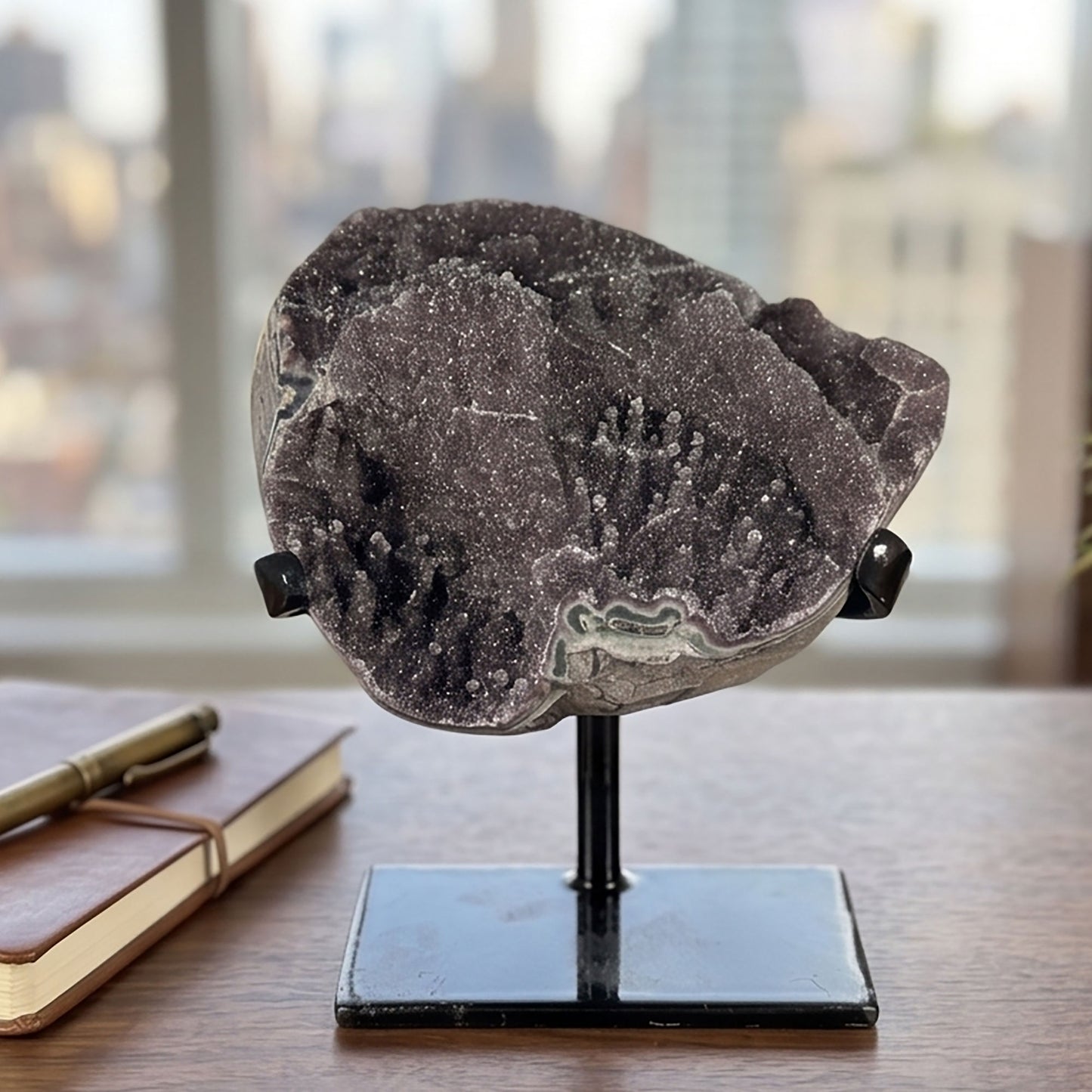 Black Amethyst Geode 6" Natural Druzy Crystal Display Specimen for Home Decor