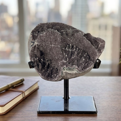 Black Amethyst Geode 6" Natural Druzy Crystal Display Specimen for Home Decor