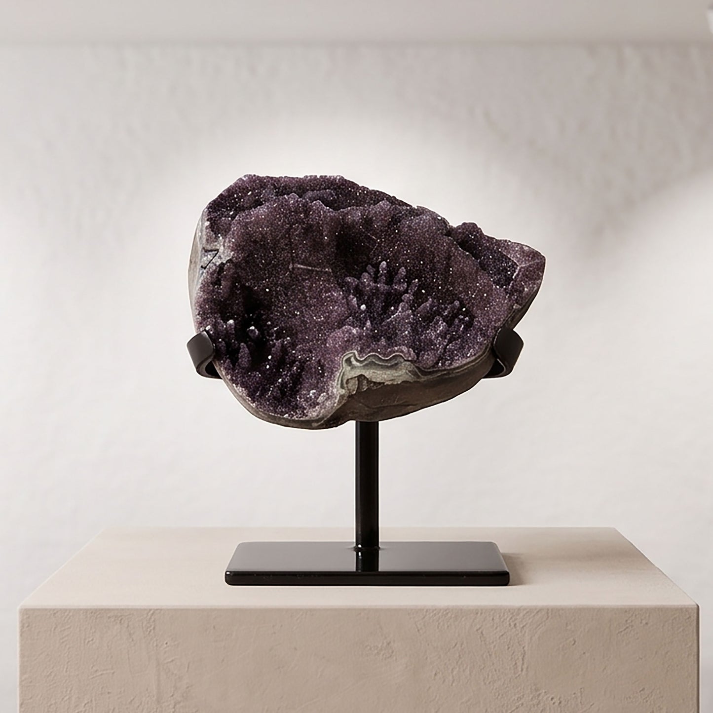 Black Amethyst Geode 6" Natural Druzy Crystal Display Specimen for Home Decor