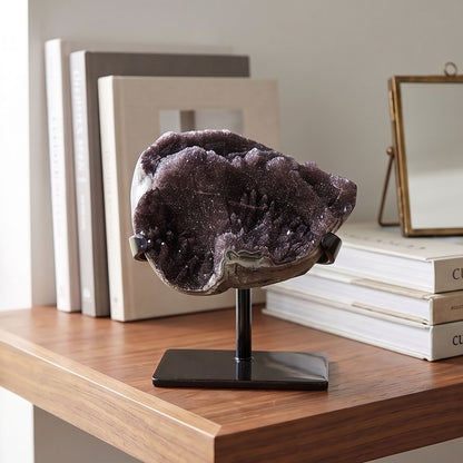 Black Amethyst Geode 6" Natural Druzy Crystal Display Specimen for Home Decor