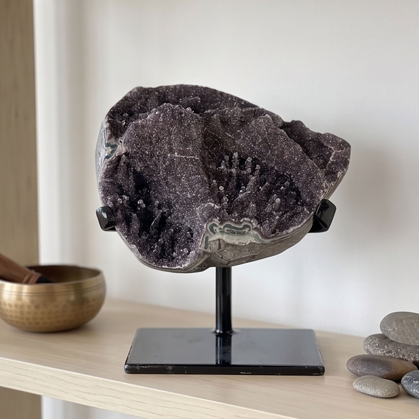 Black Amethyst Geode 6" Natural Druzy Crystal Display Specimen for Home Decor