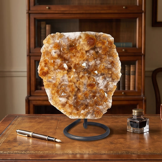Natural Citrine Crystal Geode 9 Inch Brazilian Cluster for Home Decor & Display
