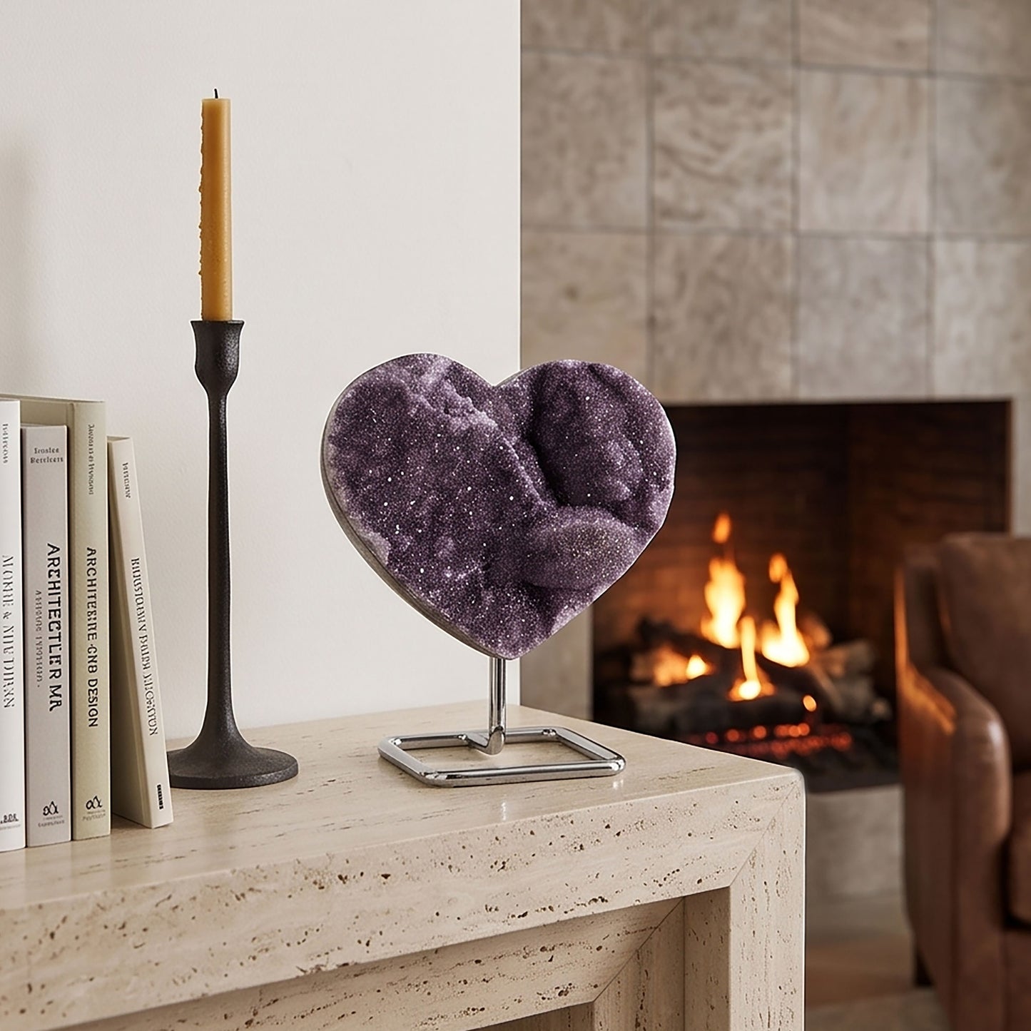 Natural Uruguay Amethyst Heart Geode 7.25" Purple Crystal Cluster Display Specimen Home Decor