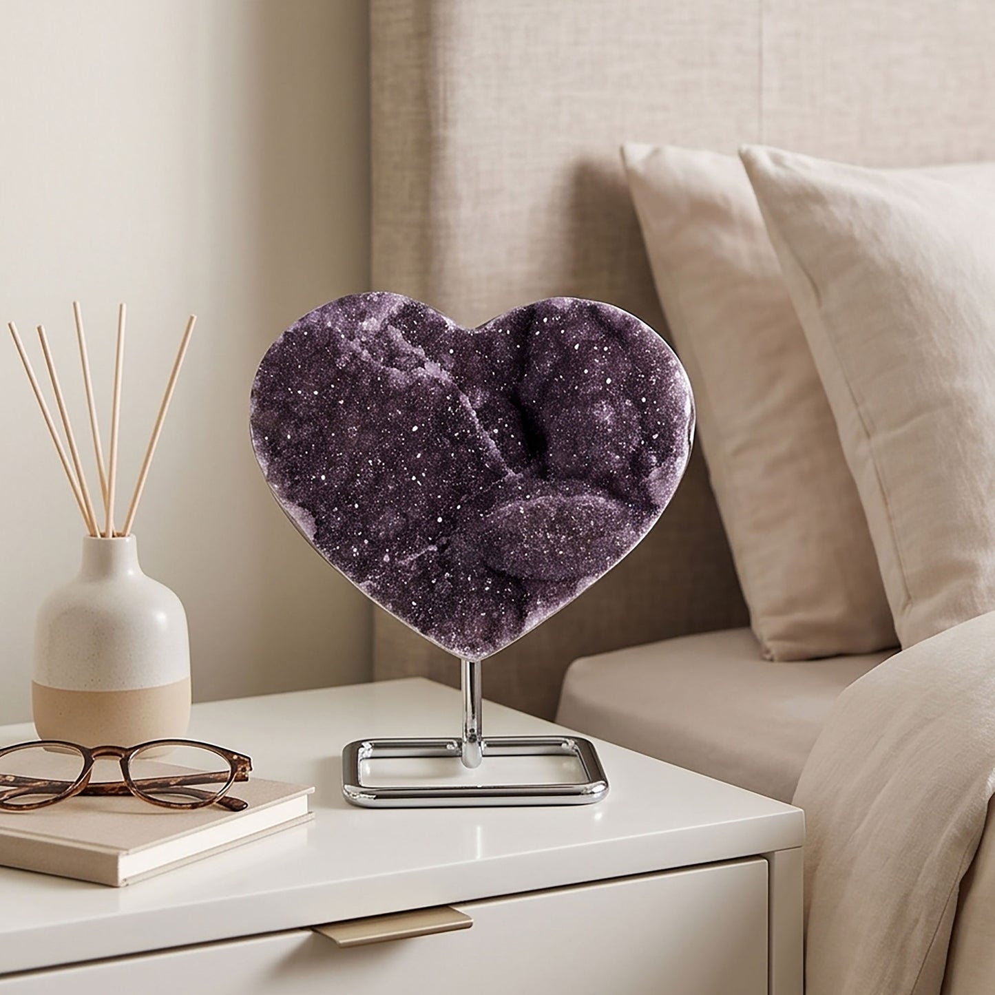 Natural Uruguay Amethyst Heart Geode 7.25" Purple Crystal Cluster Display Specimen Home Decor