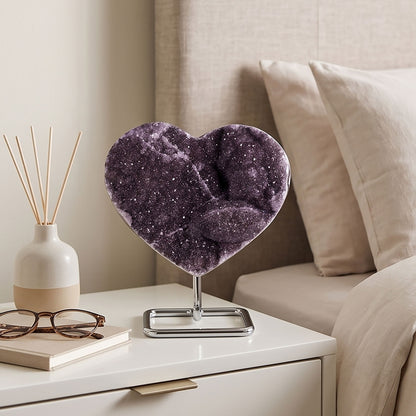 Natural Uruguay Amethyst Heart Geode 7.25" Purple Crystal Cluster Display Specimen Home Decor