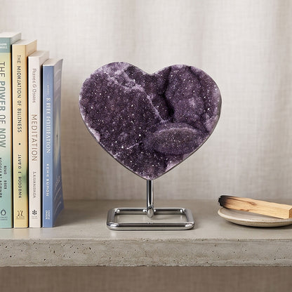 Natural Uruguay Amethyst Heart Geode 7.25" Purple Crystal Cluster Display Specimen Home Decor