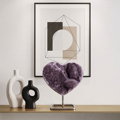 Natural Uruguay Amethyst Heart Geode 7.25" Purple Crystal Cluster Display Specimen Home Decor