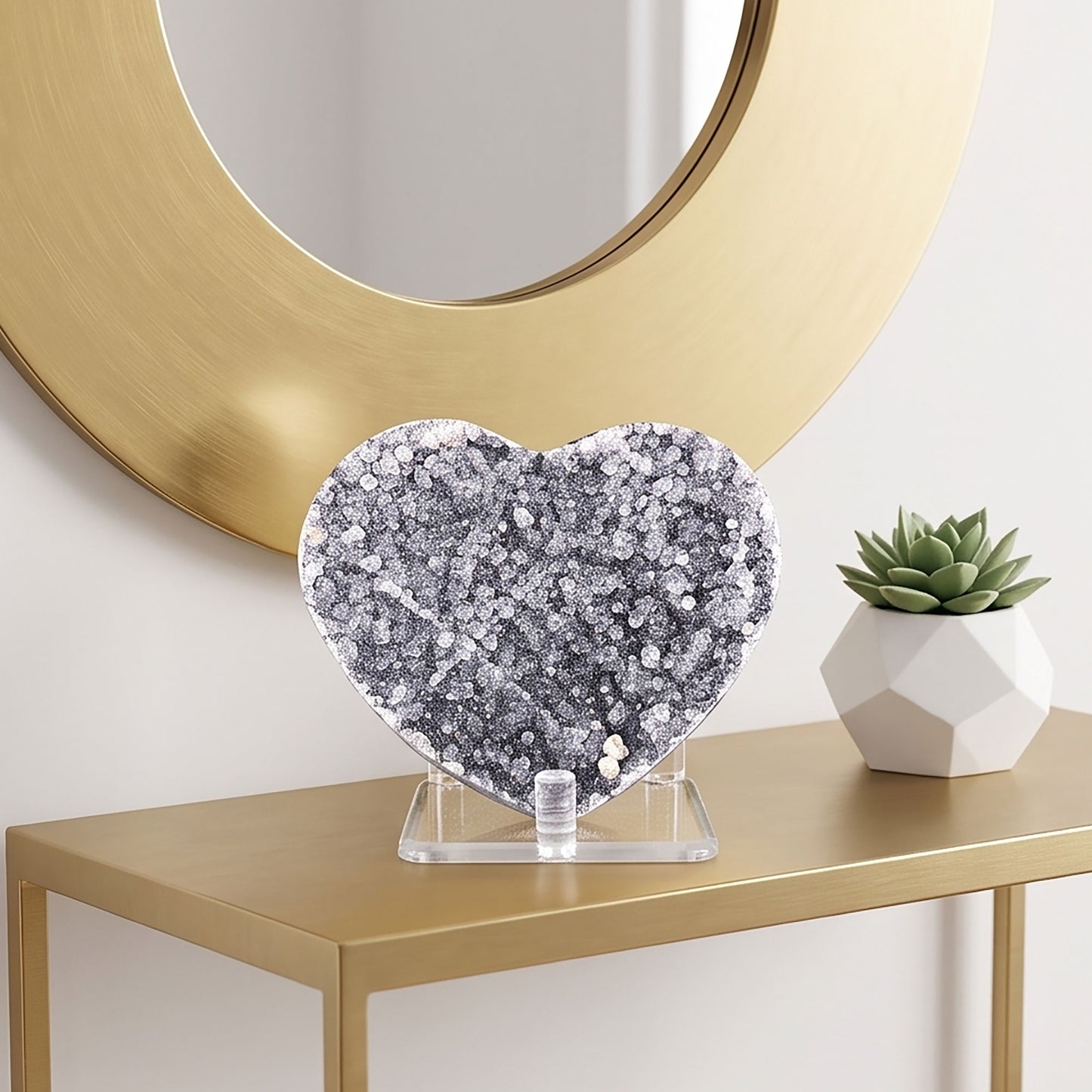 Natural Amethyst Heart Geode Crystal Cluster 3.75 Inch Druzy Display Stone Healing Home Decor Gift