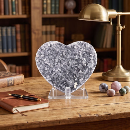 Natural Amethyst Heart Geode Crystal Cluster 3.75 Inch Druzy Display Stone Healing Home Decor Gift