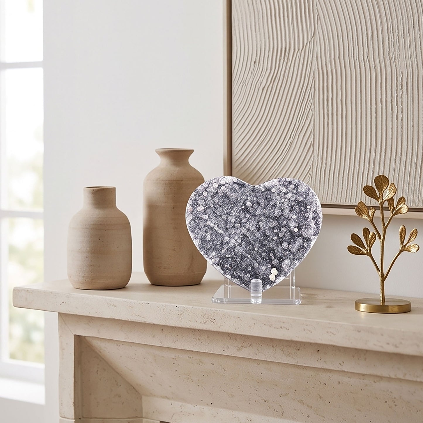 Natural Amethyst Heart Geode Crystal Cluster 3.75 Inch Druzy Display Stone Healing Home Decor Gift
