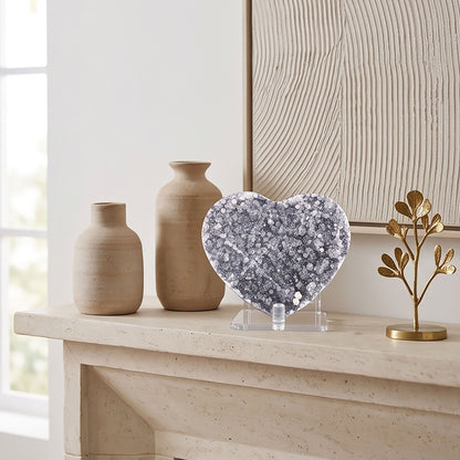 Natural Amethyst Heart Geode Crystal Cluster 3.75 Inch Druzy Display Stone Healing Home Decor Gift