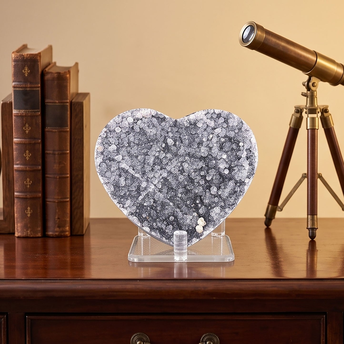 Natural Amethyst Heart Geode Crystal Cluster 3.75 Inch Druzy Display Stone Healing Home Decor Gift