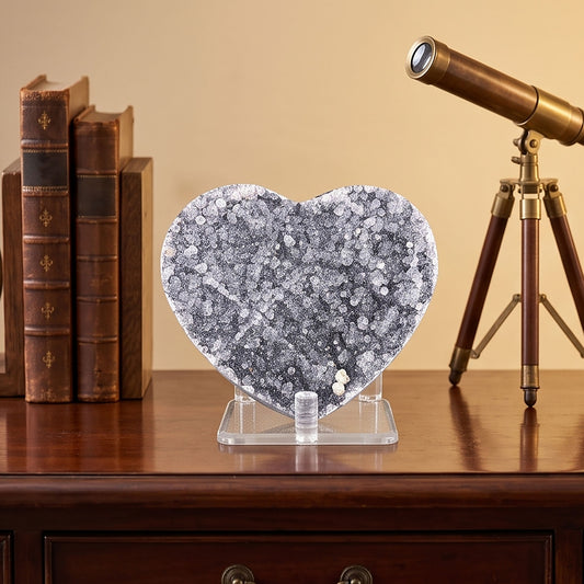 Natural Amethyst Heart Geode Crystal Cluster 3.75 Inch Druzy Display Stone Healing Home Decor Gift