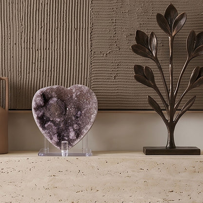 Natural Amethyst Heart Geode 3" Crystal Cluster Druzy Display Stone Home Decor Healing Crystal