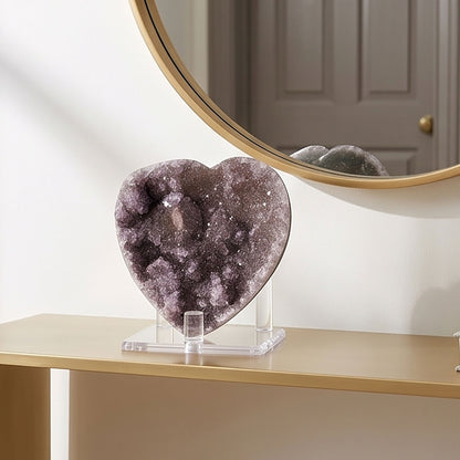 Natural Amethyst Heart Geode 3" Crystal Cluster Druzy Display Stone Home Decor Healing Crystal