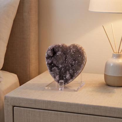 Natural Amethyst Heart Geode 3" Crystal Cluster Druzy Display Stone Home Decor Healing Crystal