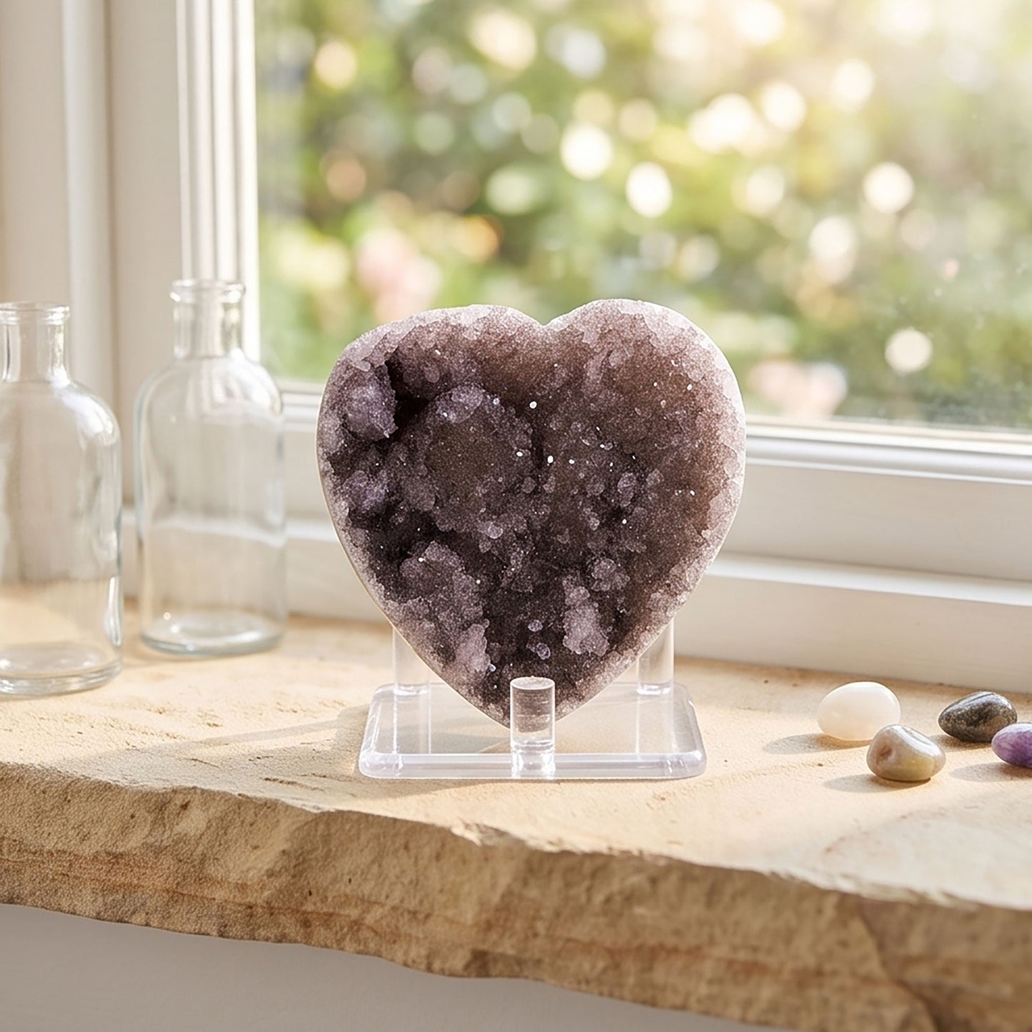 Natural Amethyst Heart Geode 3" Crystal Cluster Druzy Display Stone Home Decor Healing Crystal