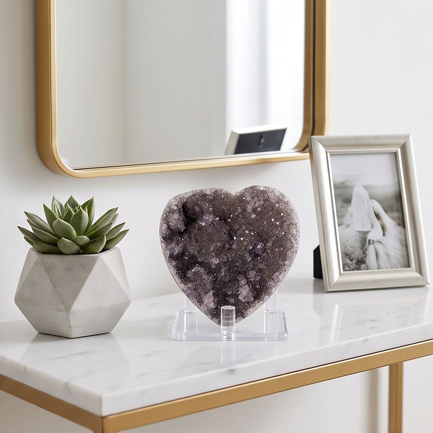 Natural Amethyst Heart Geode 3" Crystal Cluster Druzy Display Stone Home Decor Healing Crystal