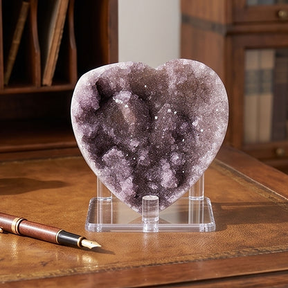 Natural Amethyst Heart Geode 3" Crystal Cluster Druzy Display Stone Home Decor Healing Crystal