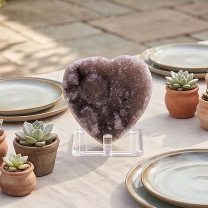 Natural Amethyst Heart Geode 3" Crystal Cluster Druzy Display Stone Home Decor Healing Crystal