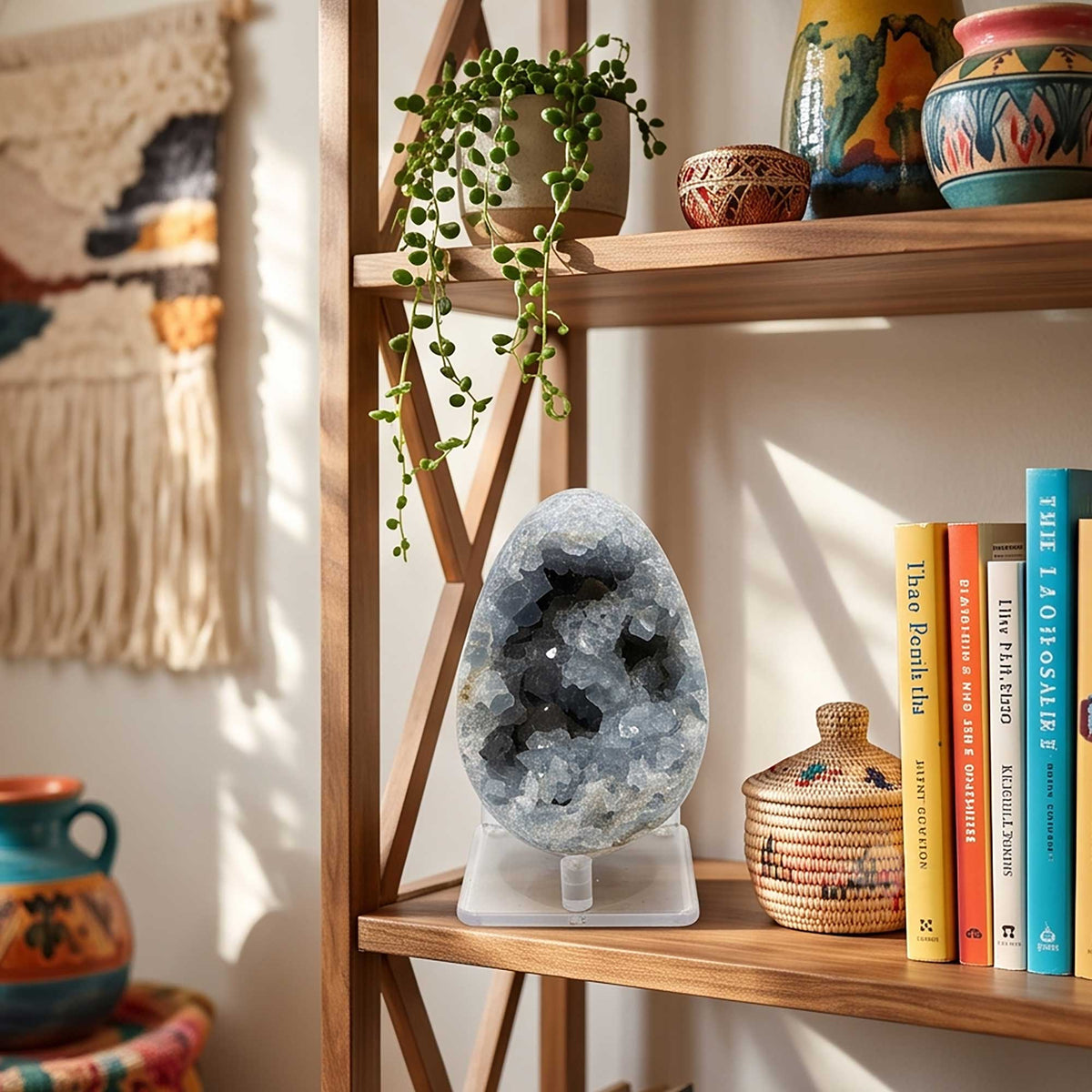 Celestite Geode Crystal Cluster Specimen 3.5" Natural Blue Crystal Display Stone