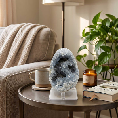 Celestite Geode Crystal Cluster Specimen 3.5" Natural Blue Crystal Display Stone
