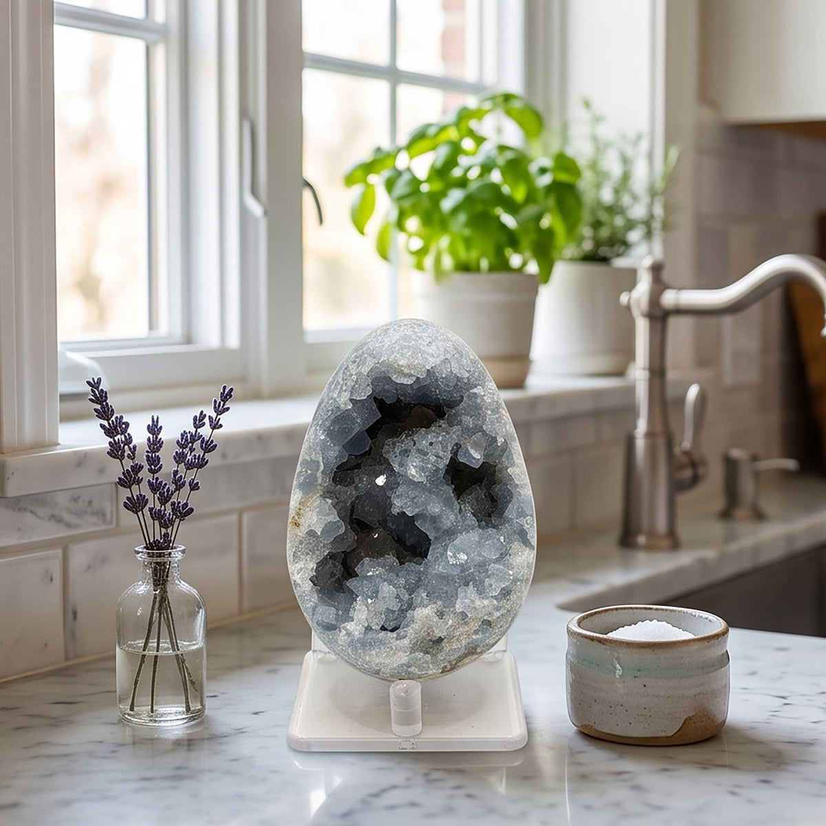 Celestite Geode Crystal Cluster Specimen 3.5" Natural Blue Crystal Display Stone