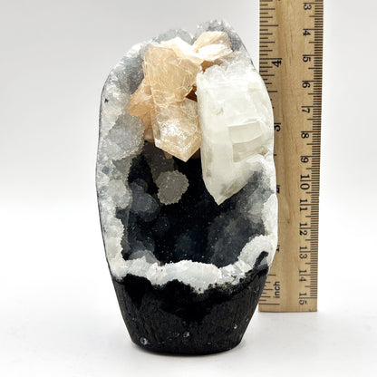 Natural Chalcedony, Calcite, and Stilbite Mineral Specimen Unique Crystal Cluster for Healing, Meditation, Collectors & Home Decor - RMI817