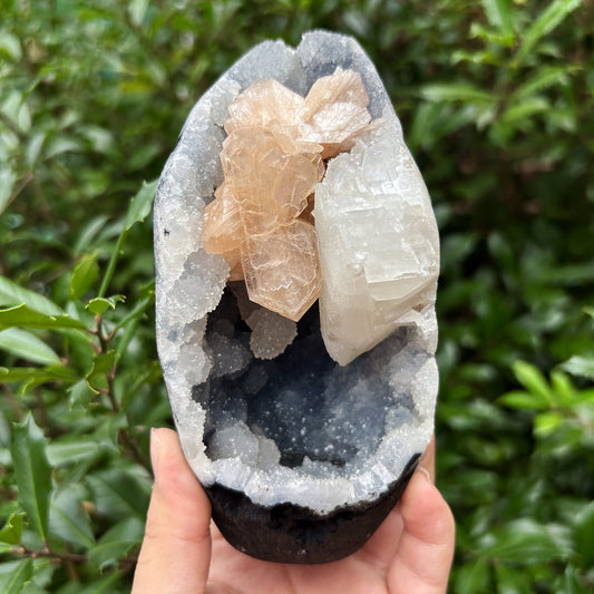 Natural Chalcedony, Calcite, and Stilbite Mineral Specimen Unique Crystal Cluster for Healing, Meditation, Collectors & Home Decor - RMI817