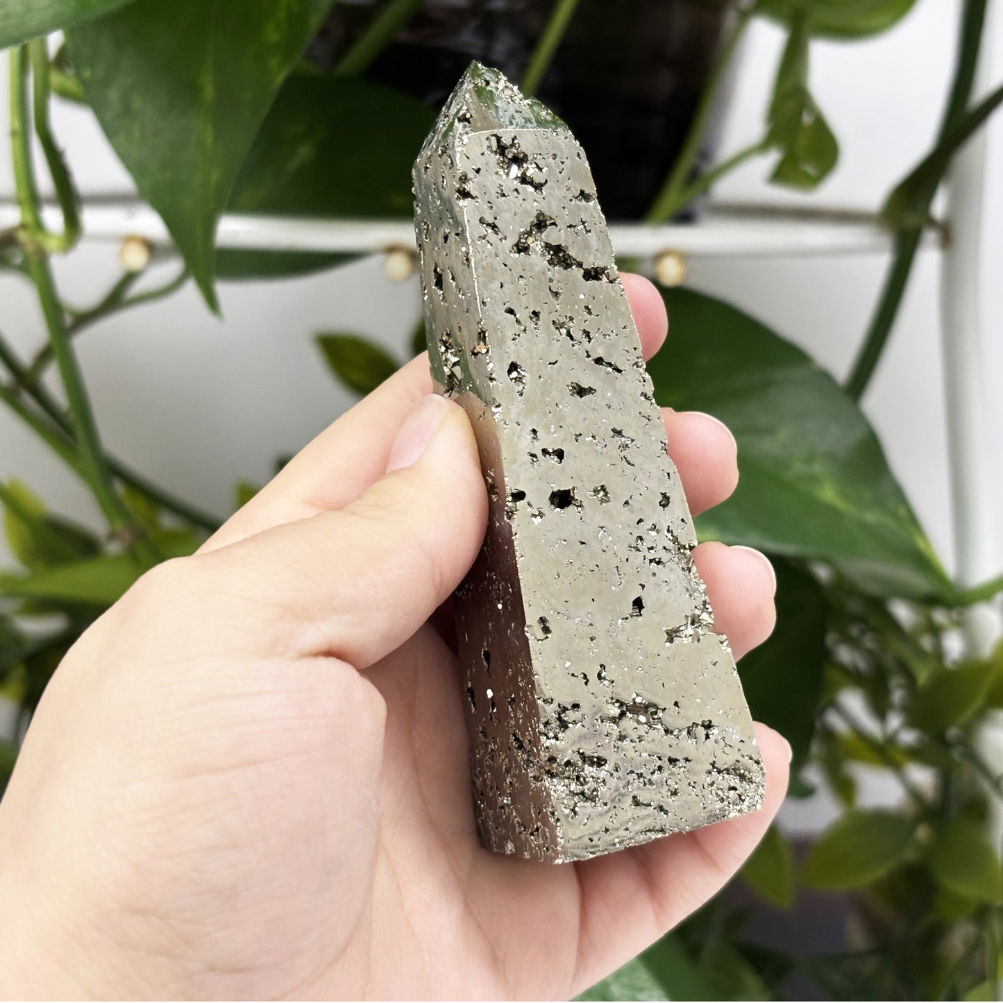 Natural Pyrite Crystal Gemstone Obelisk Tower Point Polished Golden Stone for Energy, Protection, and Display Décor - RPO458
