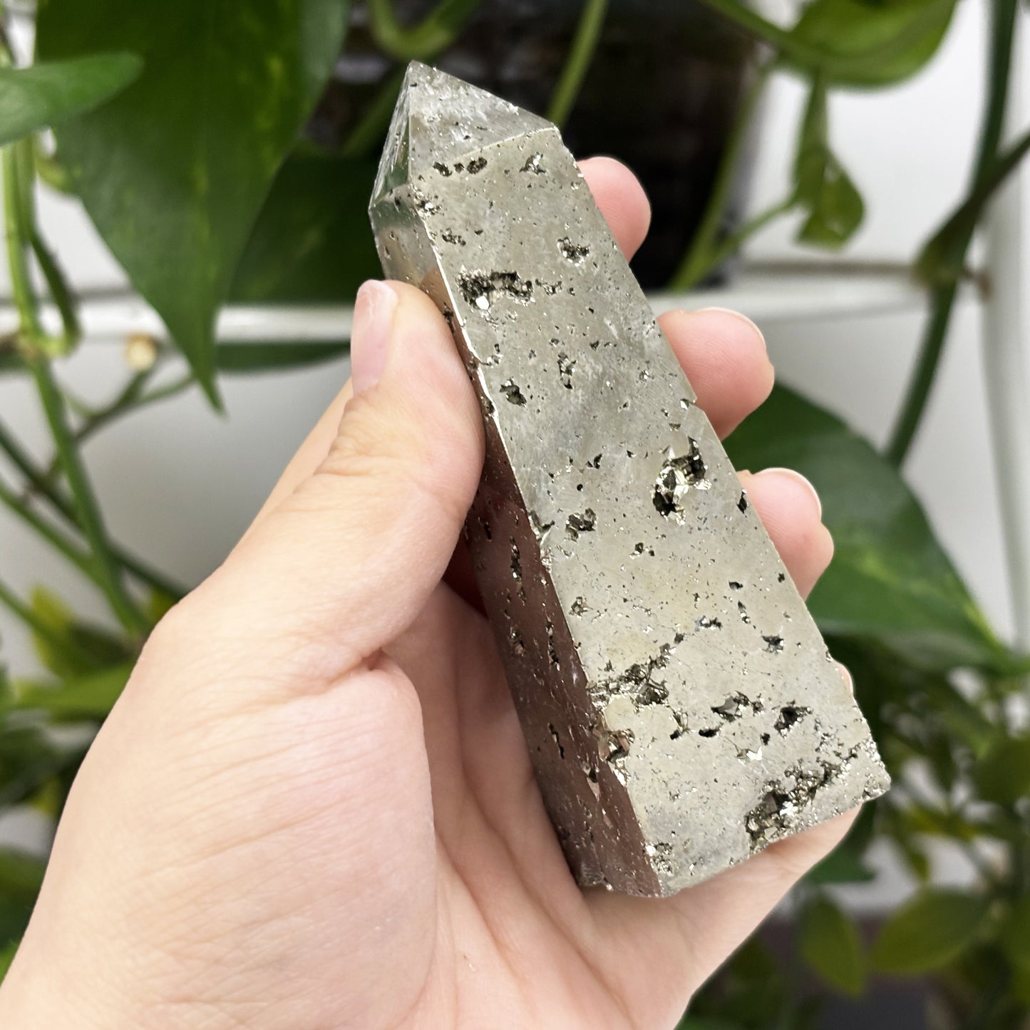 Natural Pyrite Crystal Gemstone Obelisk Tower Point Polished Golden Stone for Energy, Protection, and Display Décor - RPO458