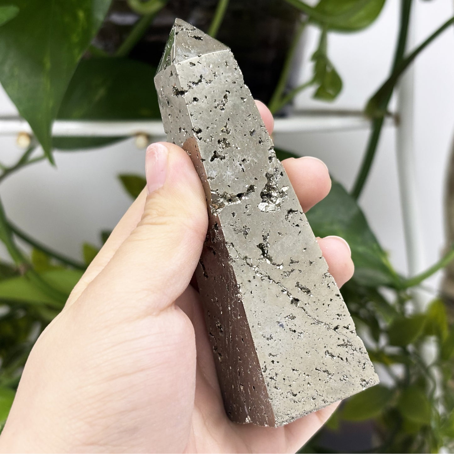 Natural Pyrite Crystal Gemstone Obelisk Tower Point Polished Golden Stone for Energy, Protection, and Display Décor - RPO458