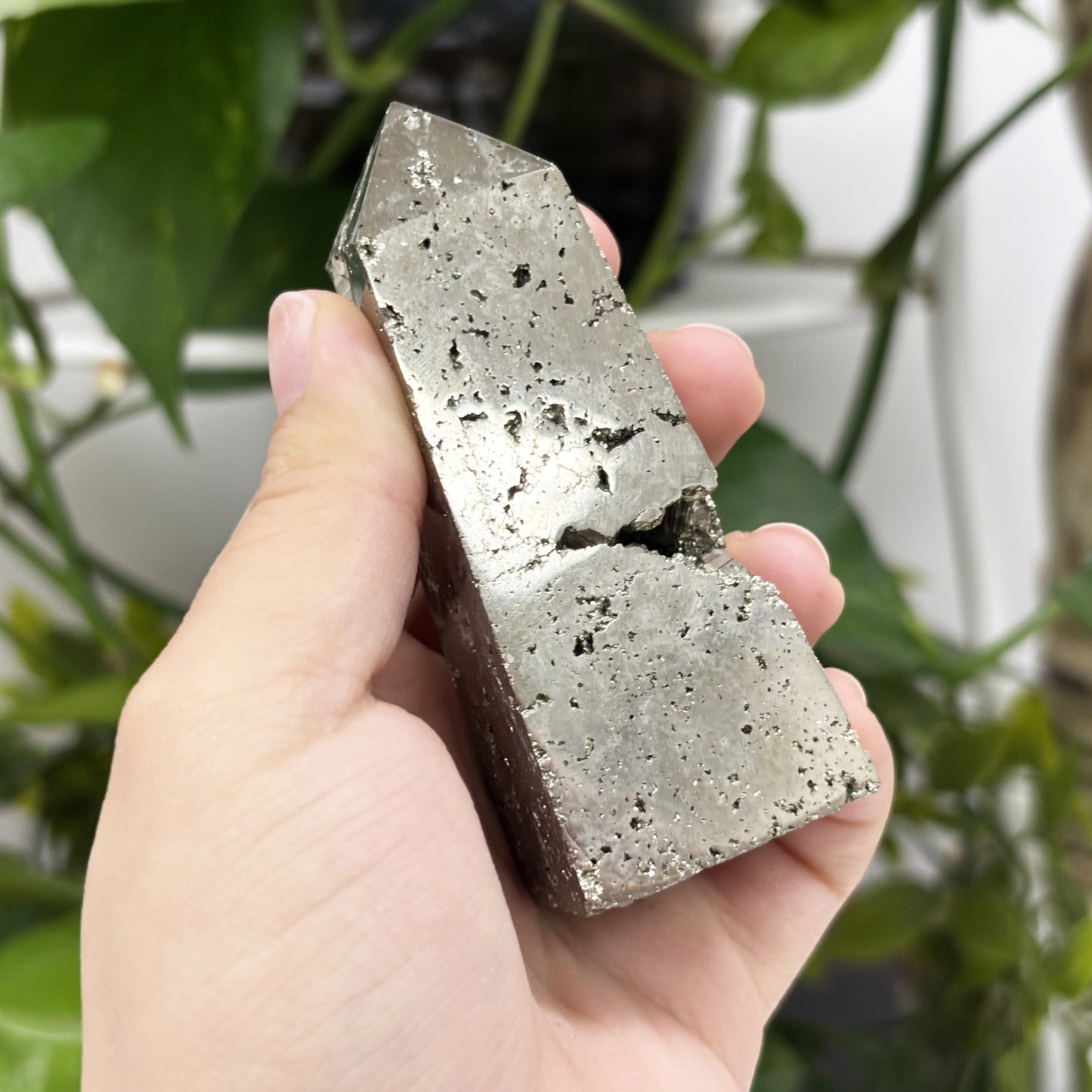 Natural Pyrite Crystal Gemstone Obelisk Tower Point Polished Golden Stone for Energy, Protection, and Display Décor - RPO458