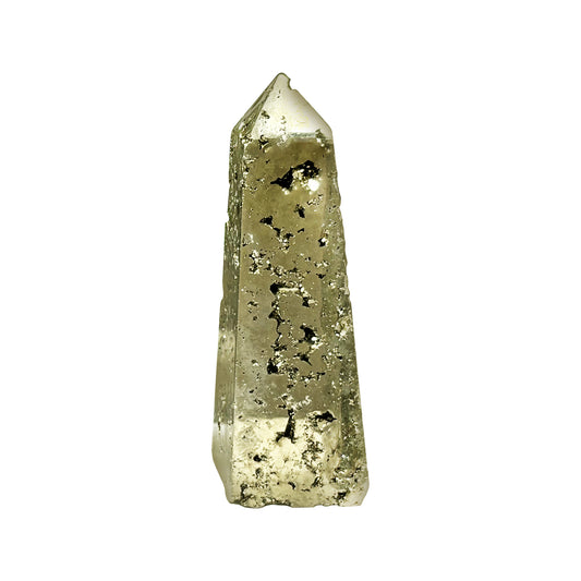 Natural Pyrite Crystal Gemstone Obelisk Tower Point Polished Golden Stone for Energy, Protection, and Display Décor - RPO458