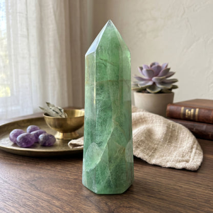 Natural Green Fluorite Crystal Gemstone Obelisk Tower Point Polished Stone for Healing, Energy, and Spiritual Clarity - RPO460