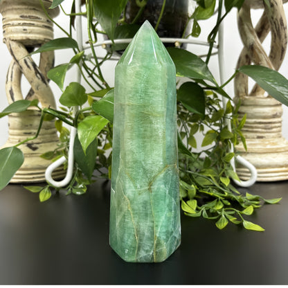Natural Green Fluorite Crystal Gemstone Obelisk Tower Point Polished Stone for Healing, Energy, and Spiritual Clarity - RPO460