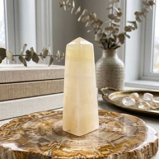 Natural Polished Honey Calcite Crystal Point 3.25"