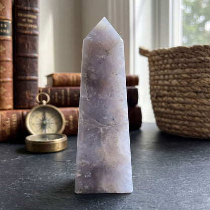 Natural Gray Plume Agate Crystal Obelisk Tower Point Polished Healing Stone for Energy, Balance & Spiritual Growth - RPO474