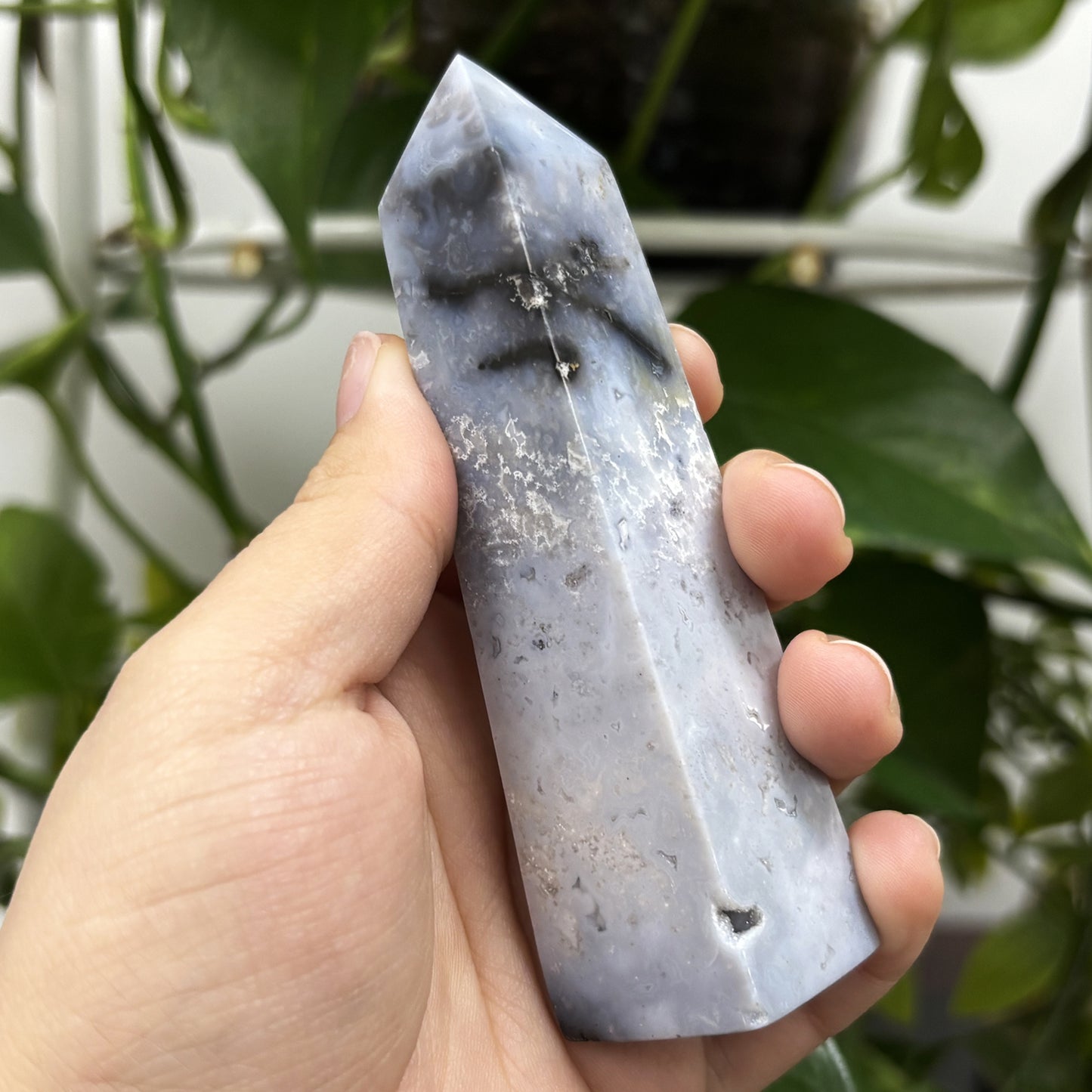 Gray Plume Agate Obelisk Tower Point - Gem Avenue