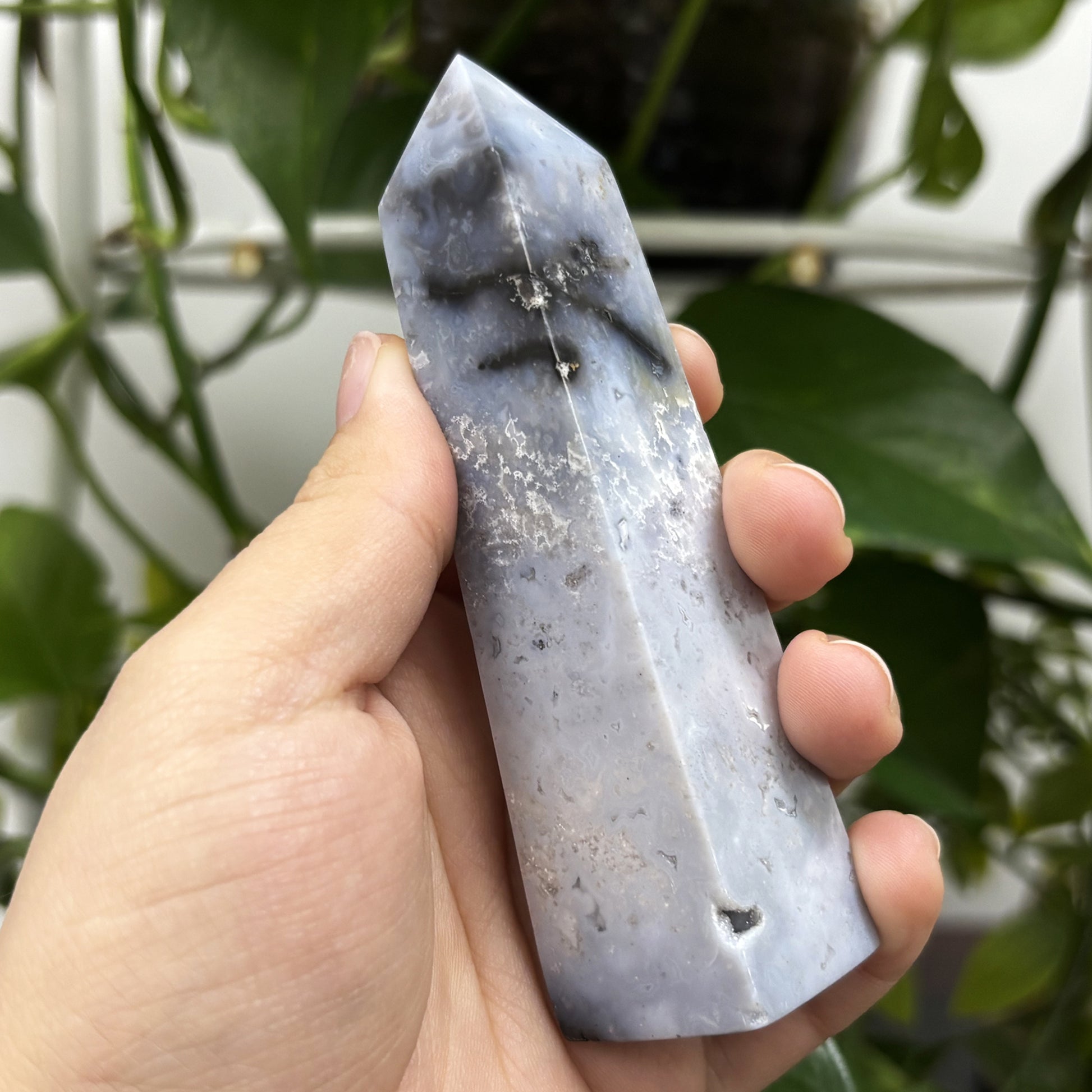 Gray Plume Agate Obelisk Tower Point - Gem Avenue