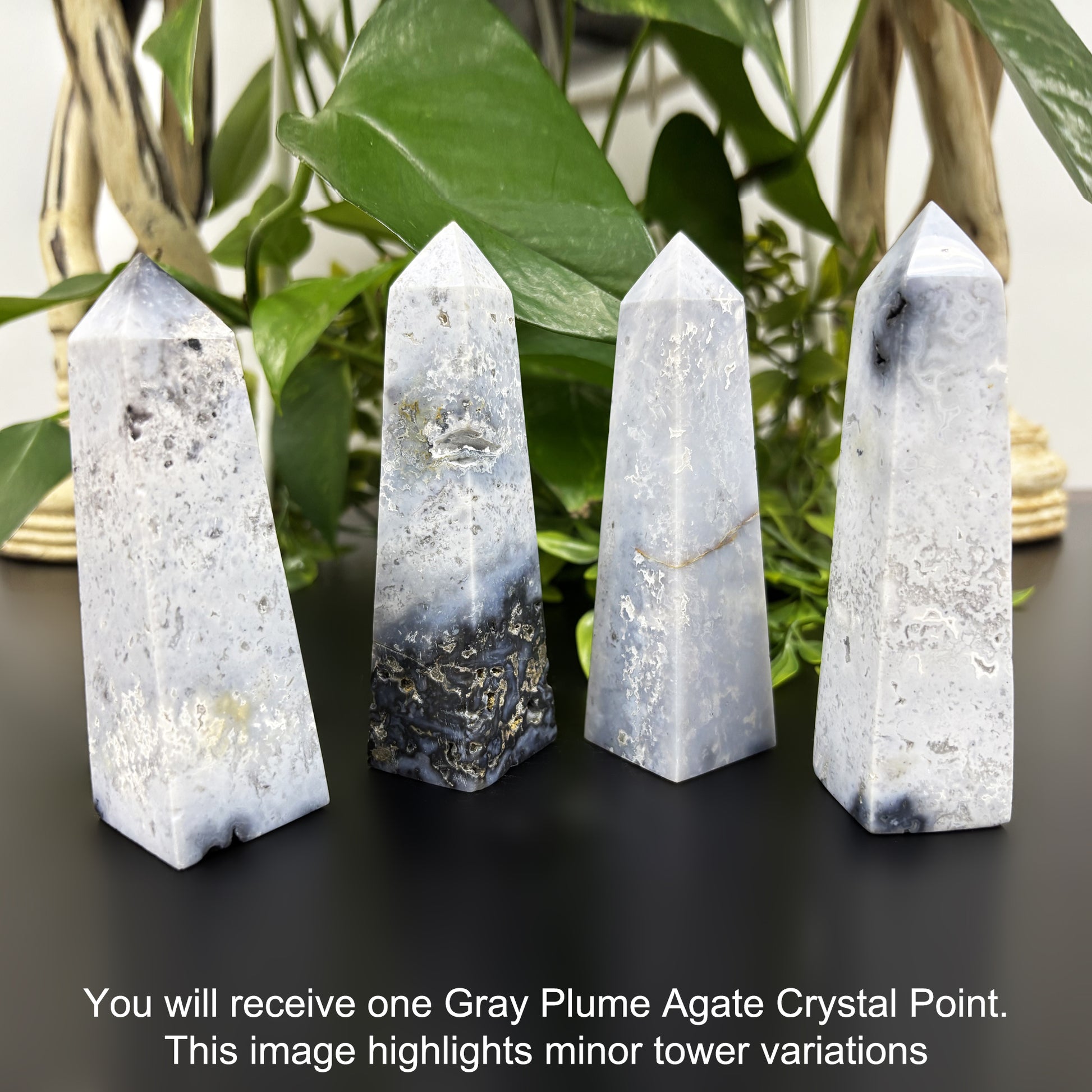 Gray Plume Agate Obelisk Tower Point - Gem Avenue