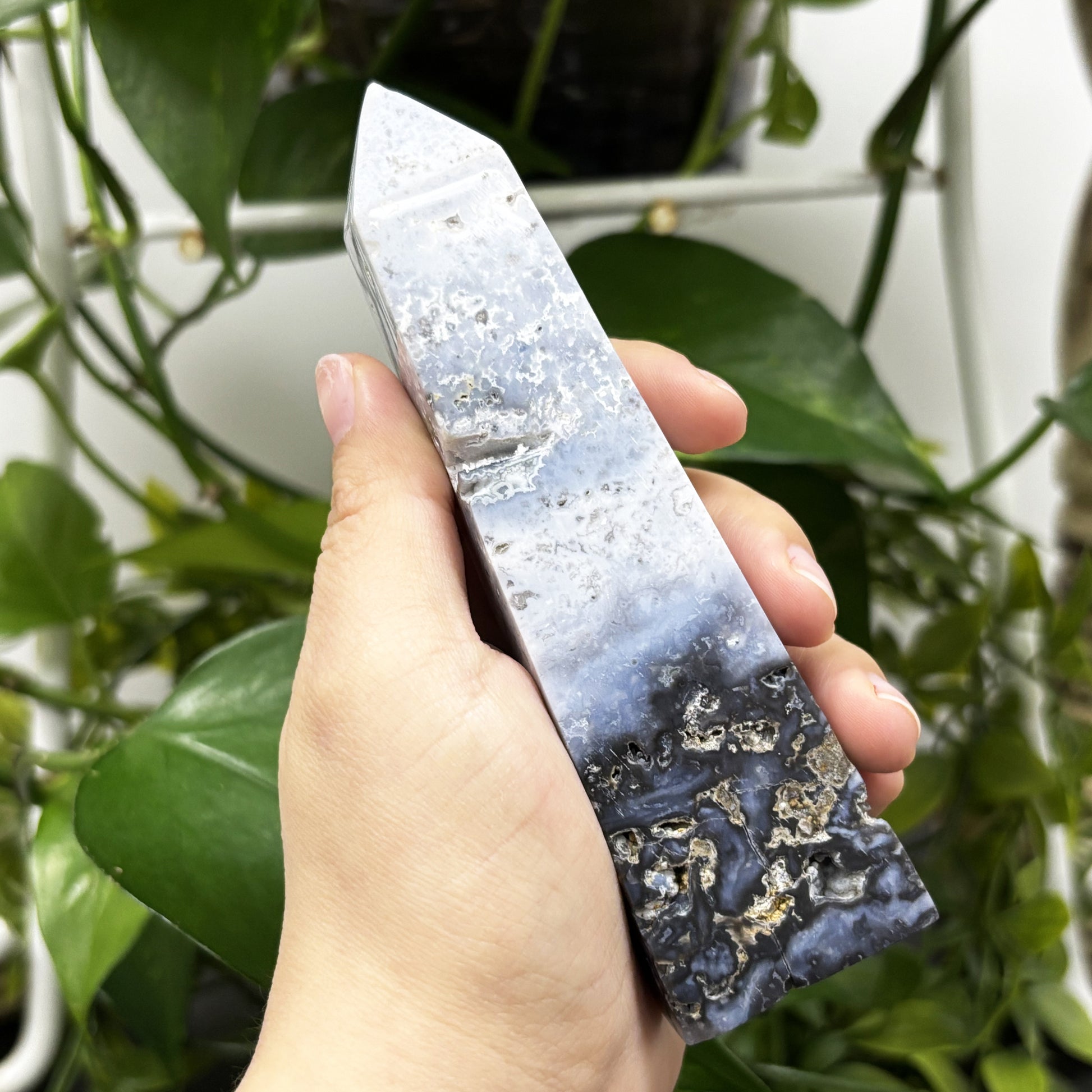Gray Plume Agate Obelisk Tower Point - Gem Avenue