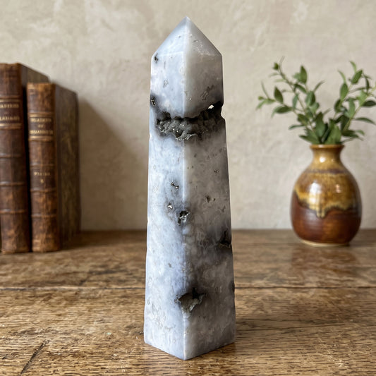Gray Plume Agate Crystal Tower 4.5" to 5.5" Polished Point Natural Stone Healing Display Specimen