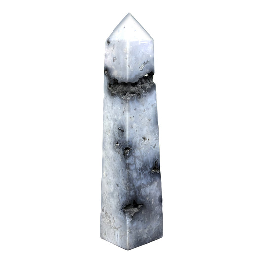 Natural Gray Plume Agate Crystal Obelisk Tower Point Polished Healing Stone for Energy & Balance - RPO476