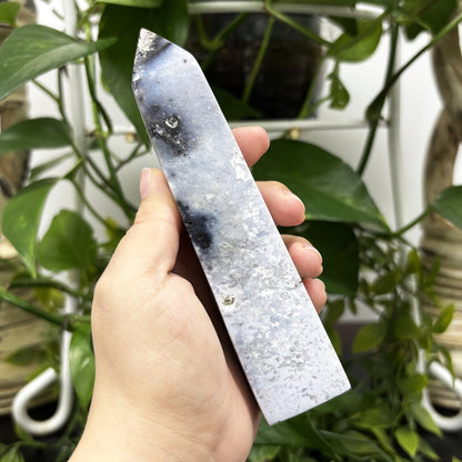 Natural Gray Plume Agate Crystal Obelisk Tower Point Polished Healing Stone for Energy & Balance - RPO476